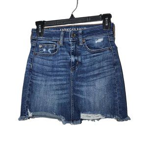American Eagle Super Stretch X‎ Denim Blue Jean Distressed Skirt Women's Size 0